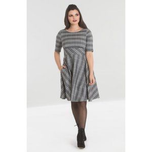 EUC Hell Bunny Frostine Grey Plaid Mid Dress XS UK 8